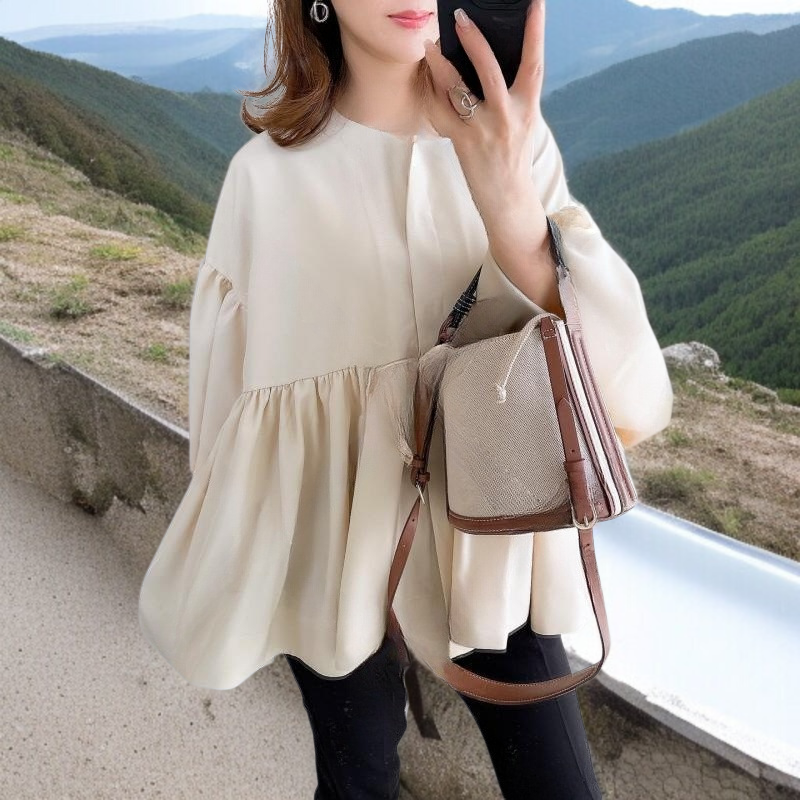 인형 셔츠 암문 라운드 루즈 인형 셔츠 암문 라운드 탑