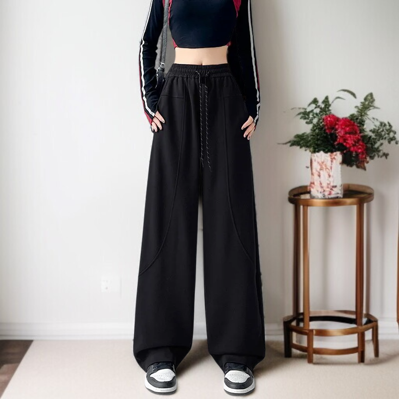 안소 와이드 와이드 팬츠 일자 하이웨스트 트레이닝 팬츠 여 캐주얼 맨투맨 레드 스트링 팬츠