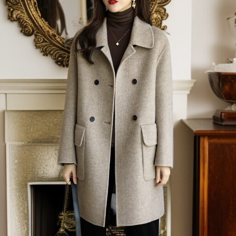 レディース厚手スリムツイードジャケット ミドル丈アップグレード・コットン・ツイード・コート