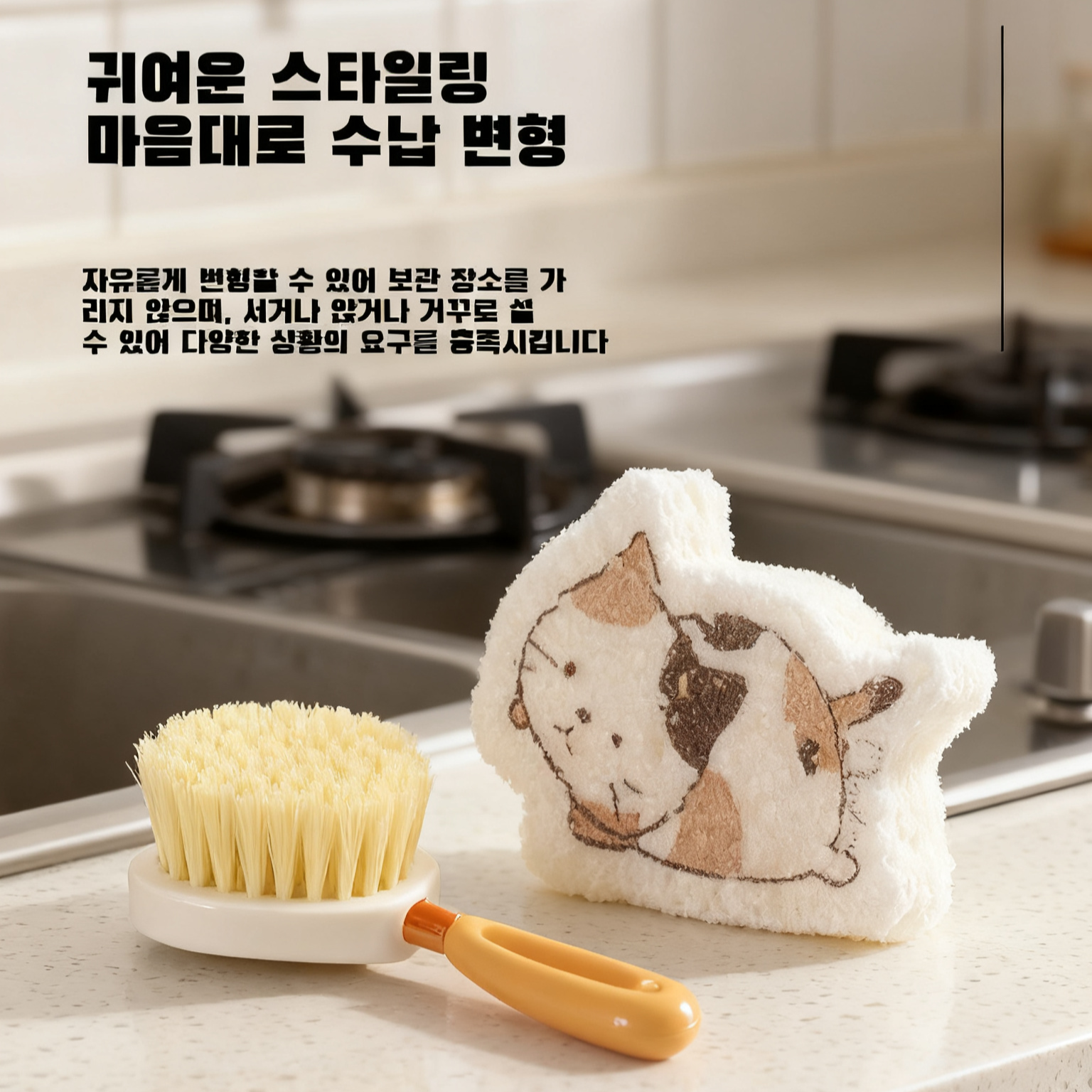 주방 접이식 삼각 브러쉬 청소 도구