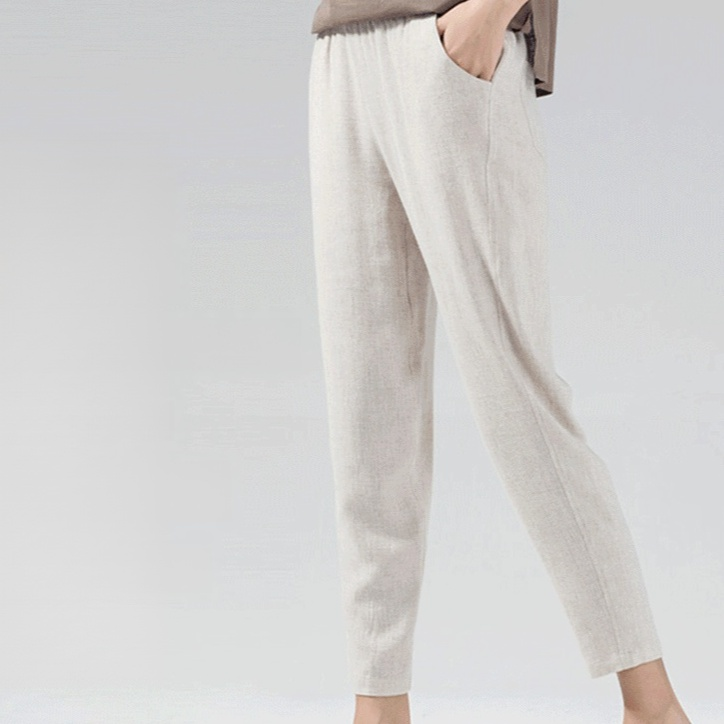 กางเกงผ้าฝ้ายบินินผ้าไหมเย็นยืดหยุ่น