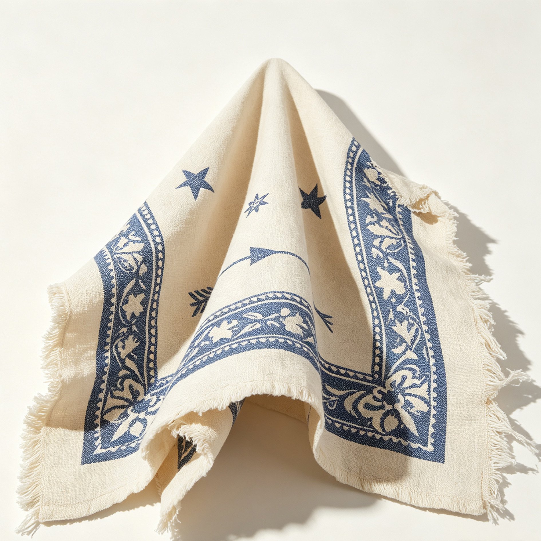 Blue Printed Tassel Tea Towel