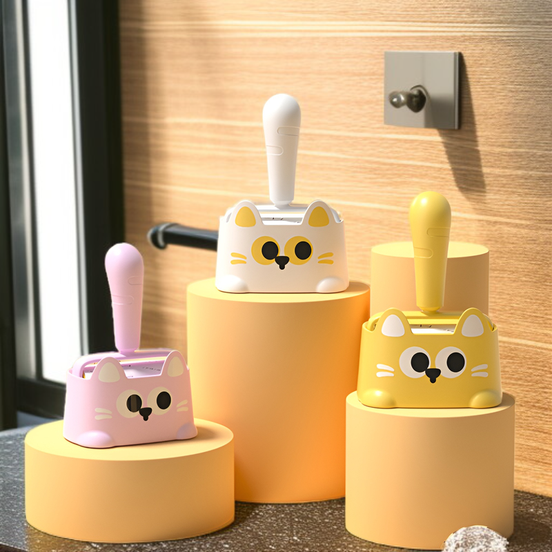New Cartoon Cat Hair Removal Set with Replaceable Tearable Roller and Clothing Tool