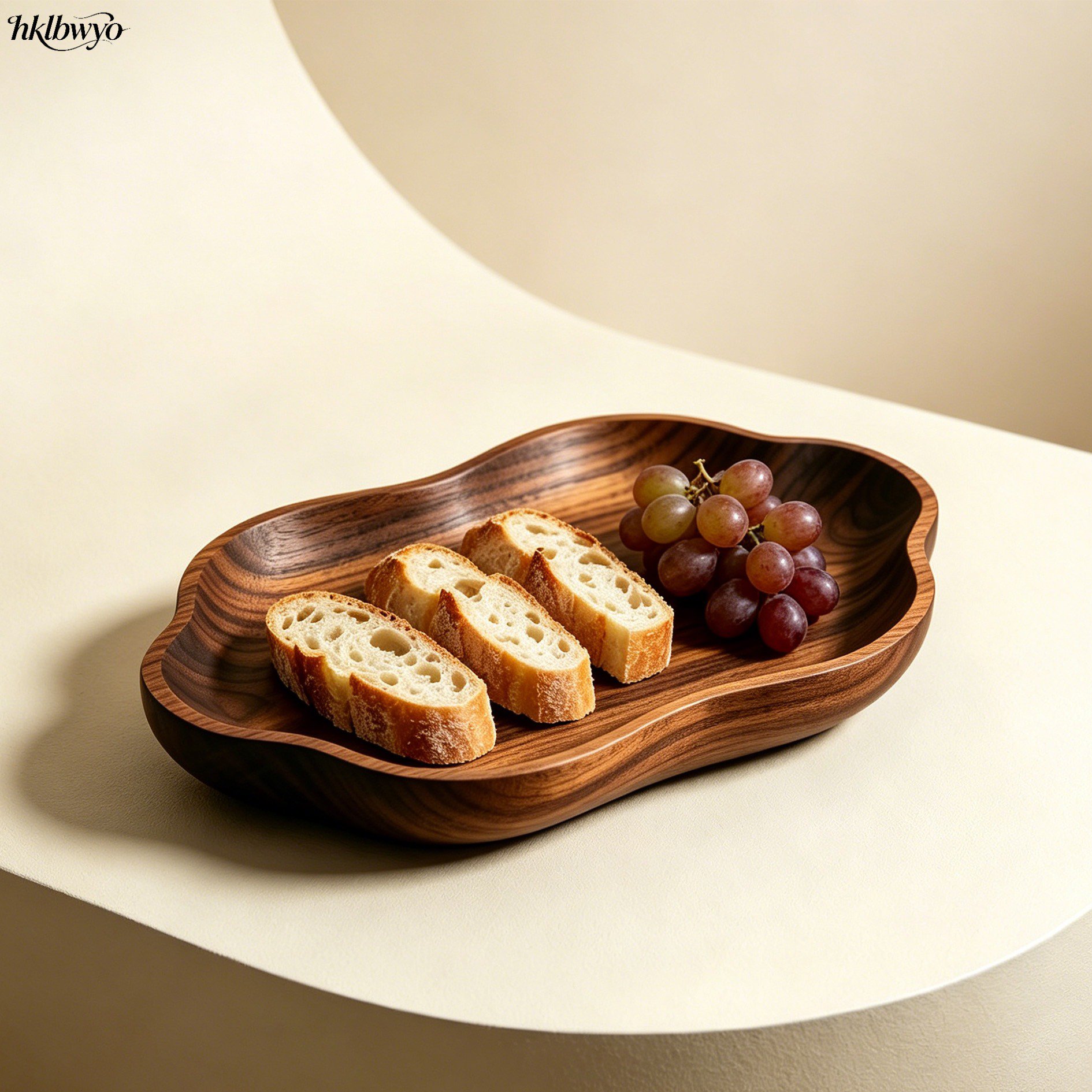 Close-up of natural walnut wood grain on tray