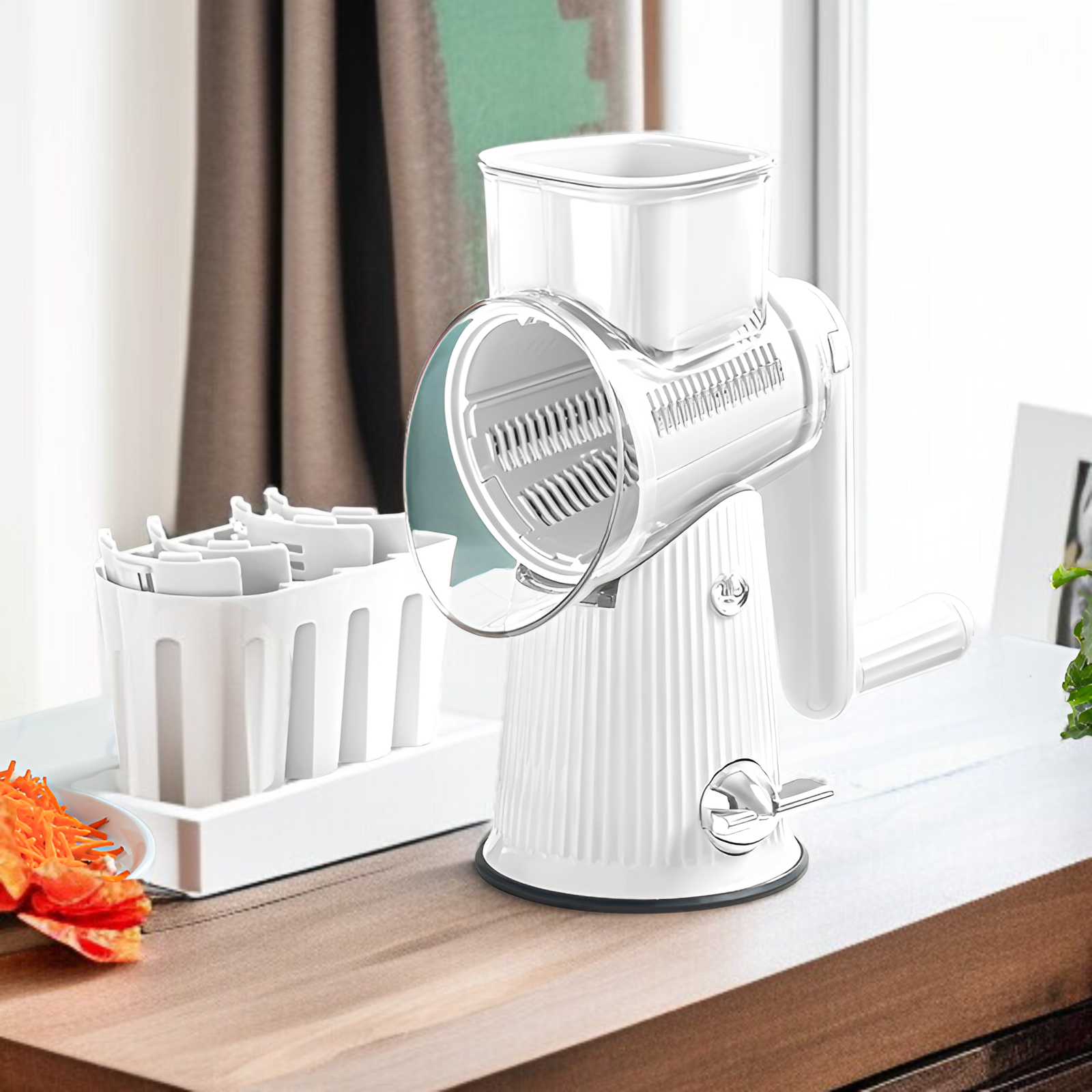 スライサー 千切りスライサー 野菜カッター 5-in-1調理器具 スライサーセット みじん切り スライス 細千切り 千切り 波形スライス 厚み調節 取り外し可能 ハンドガードパーツ【附属品：ステンレス