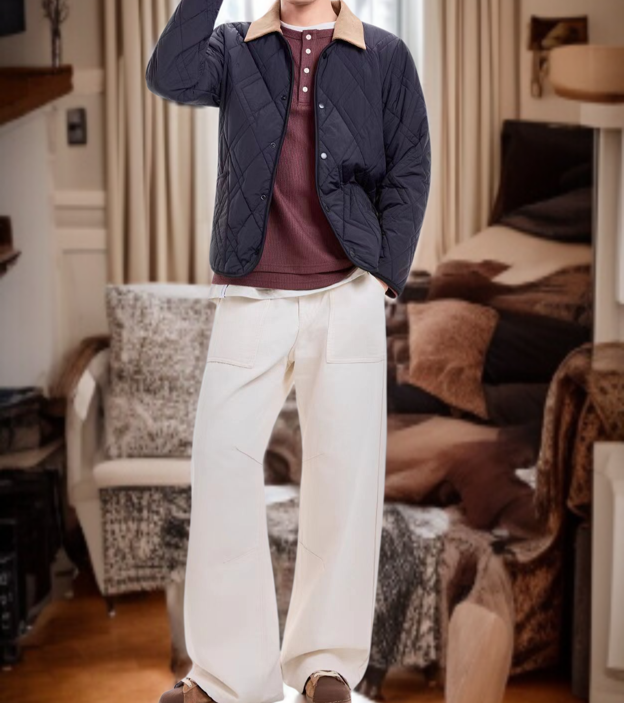 Close-up of jacket collar and fabric texture