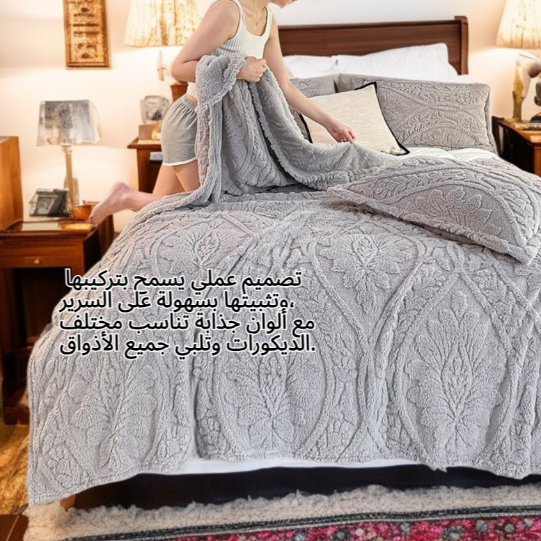 ملاءة سرير من صوف التفتا على الطراز الأوروبي مع صوف إضافي وملاءة لحاف من صوف الحليب السميك