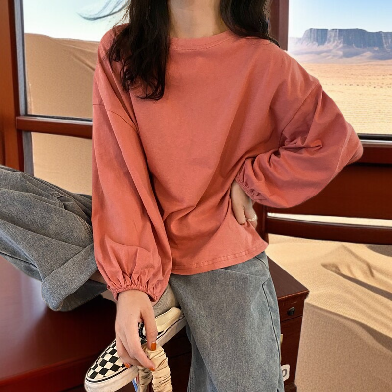 여성 얇은 맨투맨 가을 날씬해 보이는 루즈핏 벌룬 소매 긴팔 티셔츠 맨투맨 여성 맨투맨