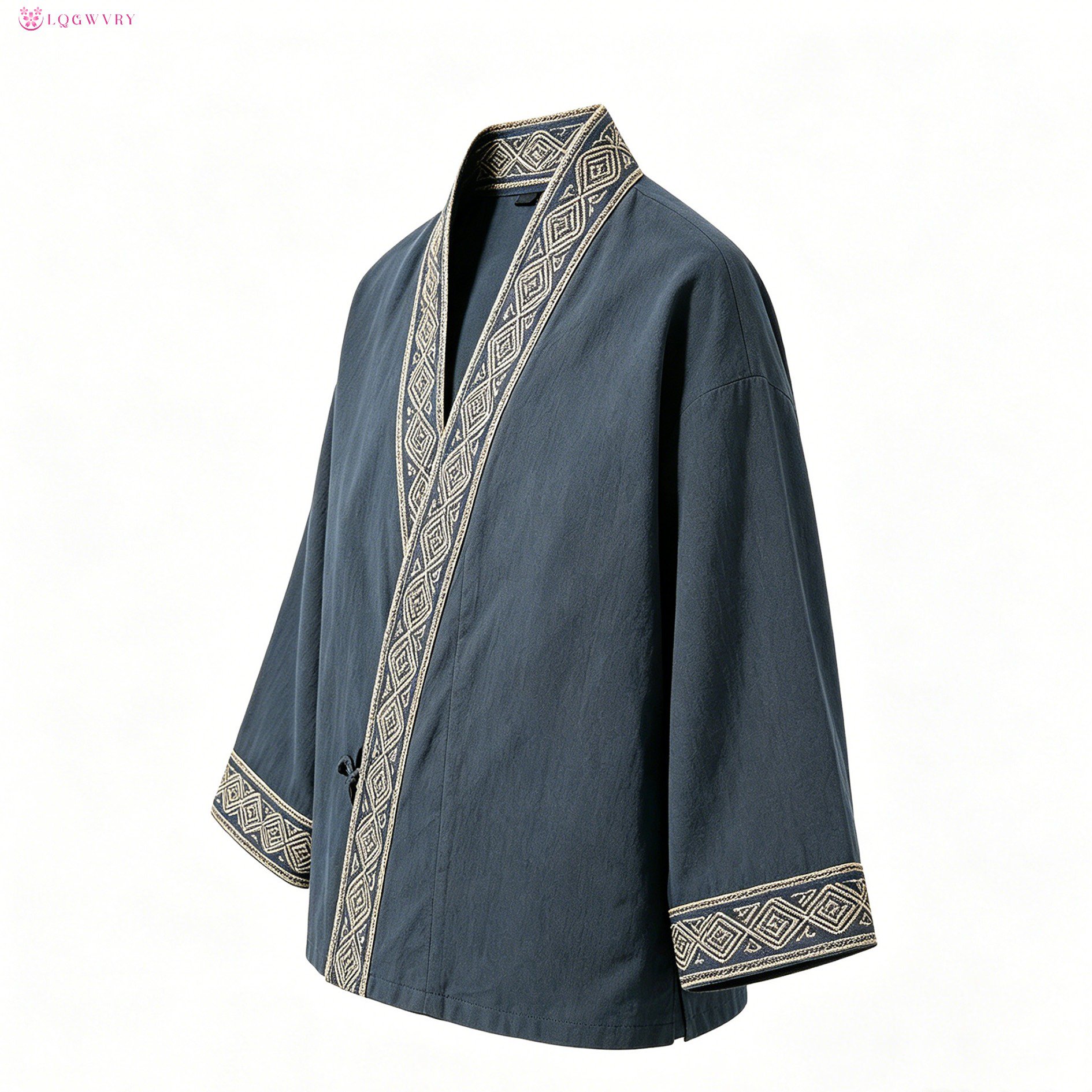 紺色の刺繍入りチャイニーズスタイルのカーディガン