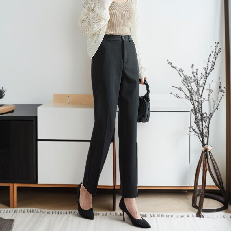 추동 여성 하이웨스트 일자 정장바지 프리미엄 드롭 정장 블랙 작업바지 패션 슬림 정장바지녀