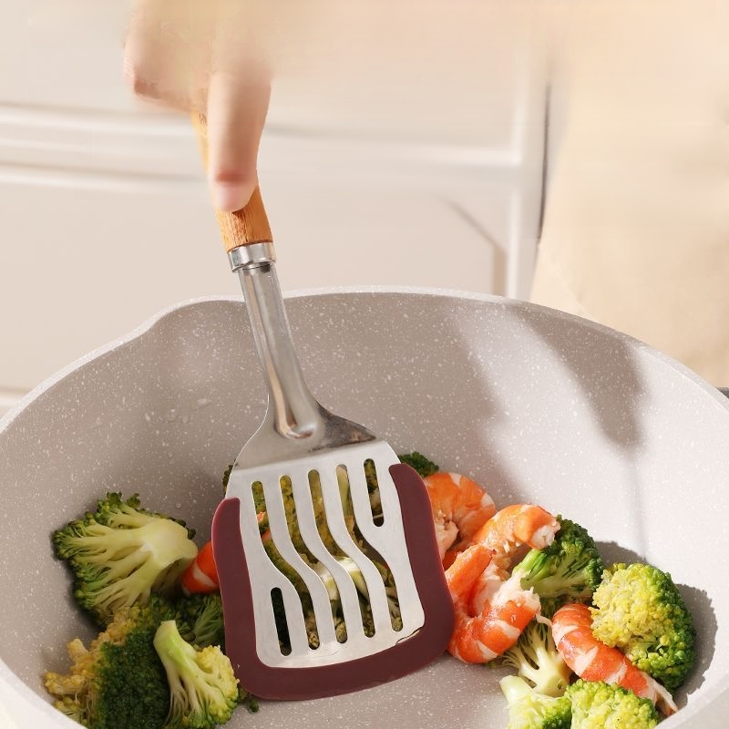 Solid Wood Handle Silicone Spatula for Non-stick Pans