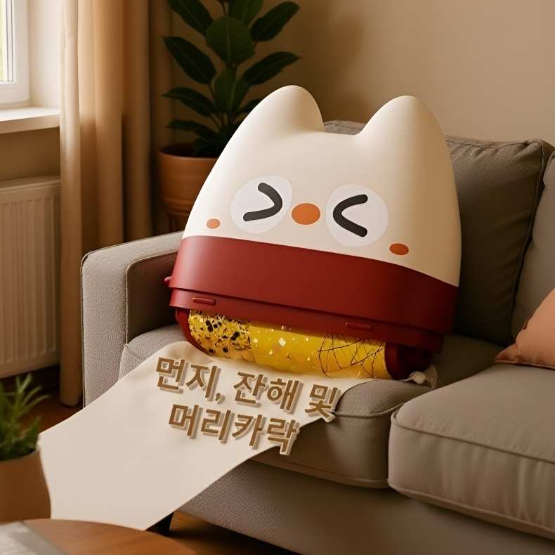 투인원 헤어클리너로 옷 먼지 제거하는 장면