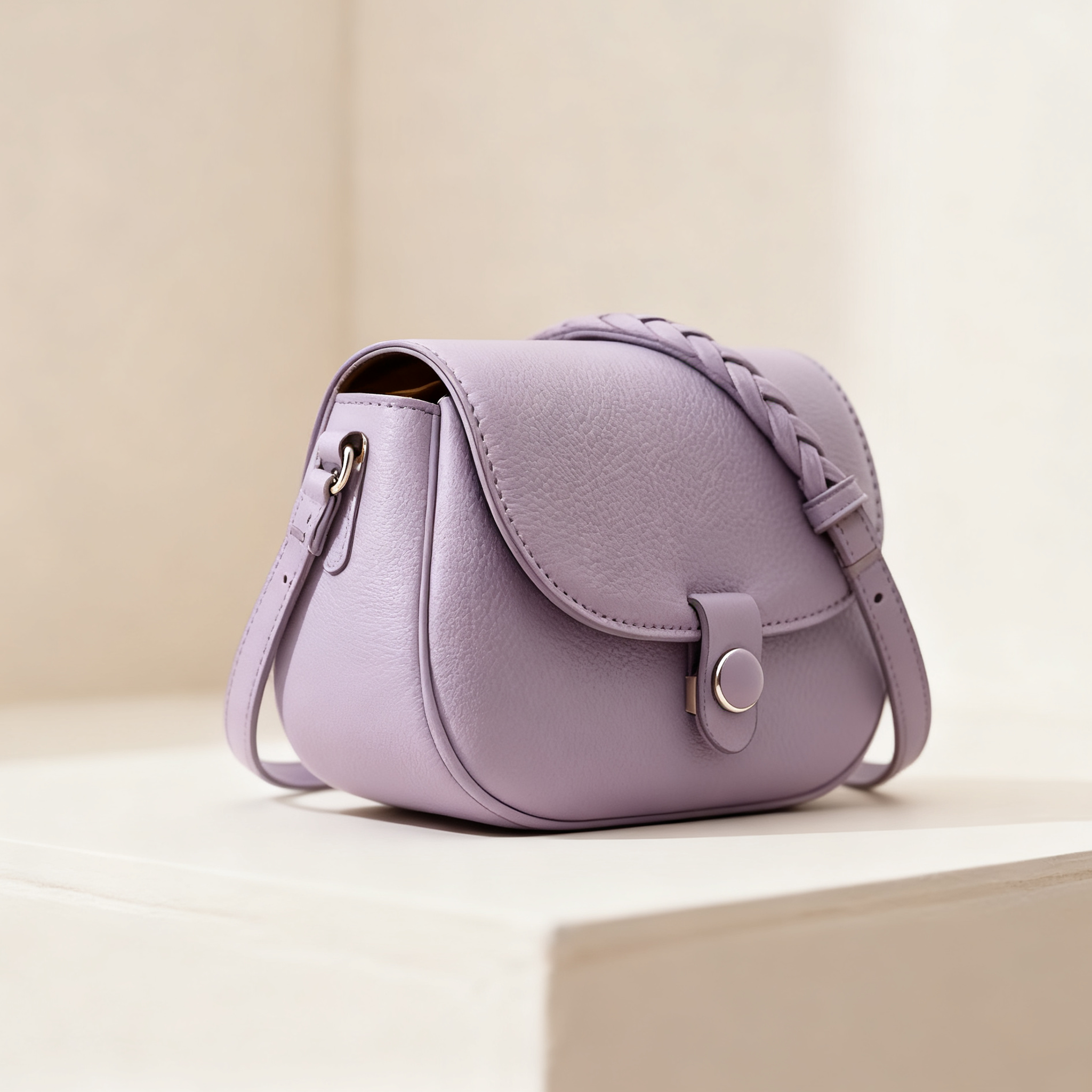 กระเป๋าสะพายข้างหนังสีม่วงหรูหรา