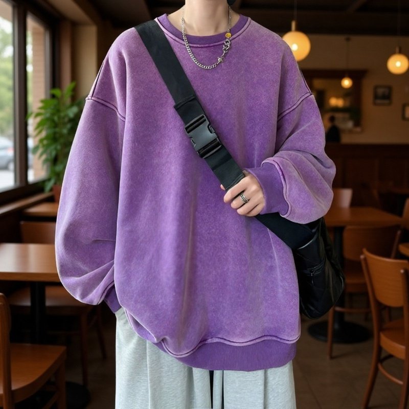 Batik-Rundhals-Sweatshirt für Herren im Frühling und Herbst, gewaschenes und abgenutztes amerikanisc