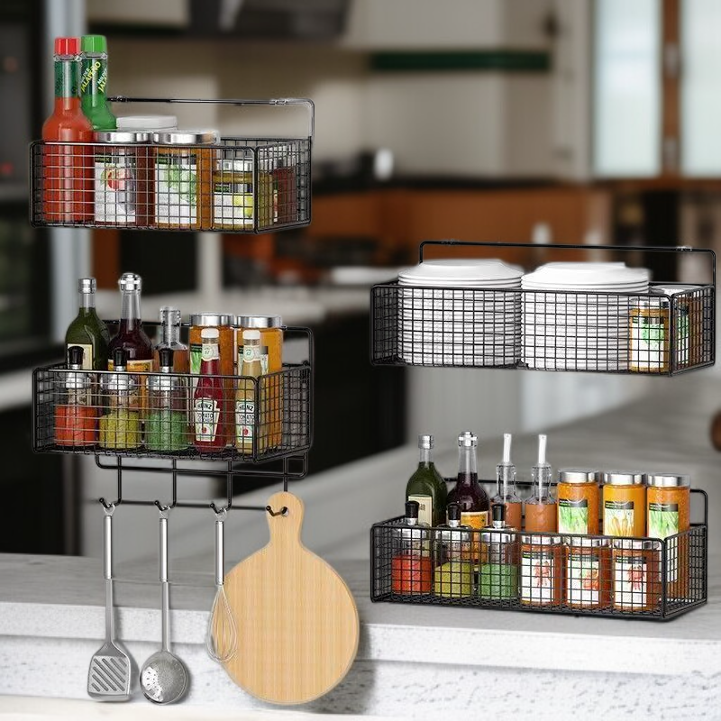 رف تخزين معلق للمطبخ للثوم والبصل والزنجبيل مع تصريف المياه