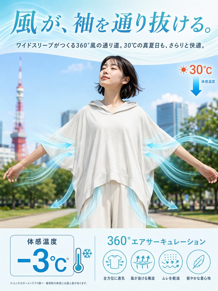 夏仕様フード付き半袖シャツ