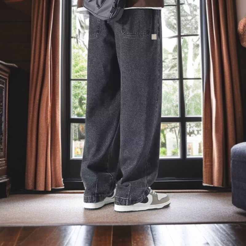 メンズアメリカンウォッシュジーンズ、ルーズストレート、トレンドブランドワイドパンツ、アメリカンハイストリート万能カジュアルロングパンツ