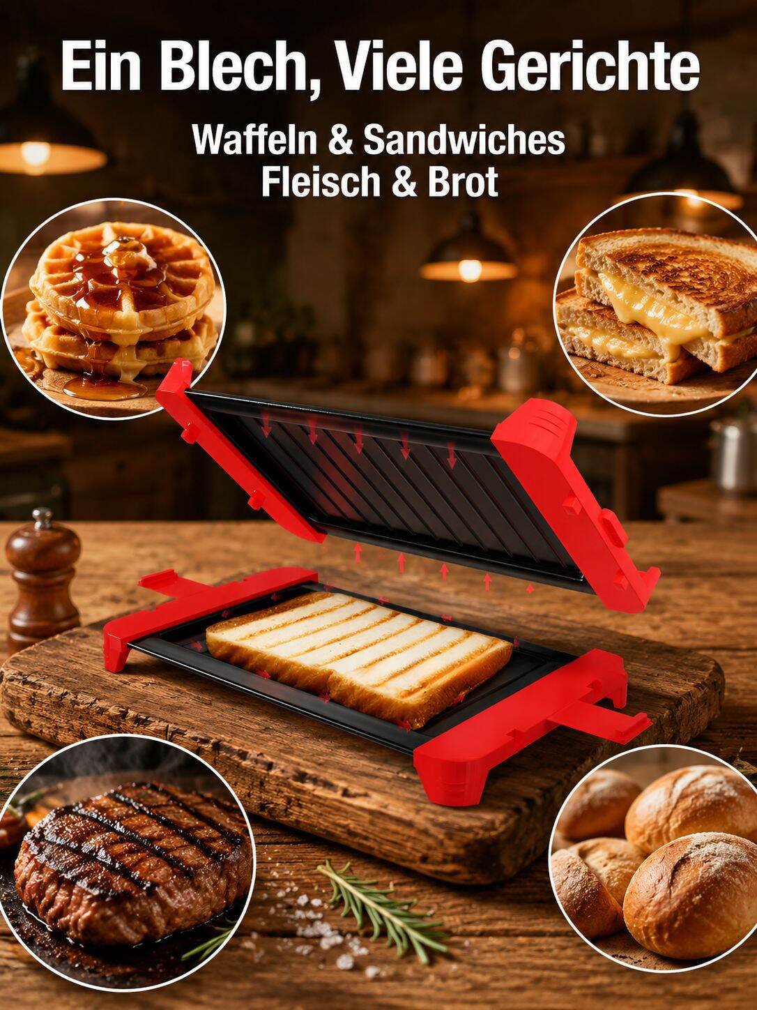 Multifunktionale Mikrowellen-Backform für Waffeln, Sandwiches, Fleisch und Brot