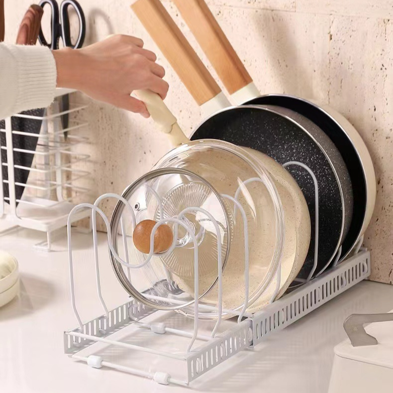 Estante de almacenamiento ajustable para ollas y sartenes