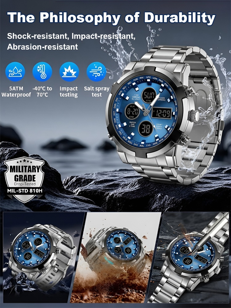 British Precision Triple Time Display Men's Watch