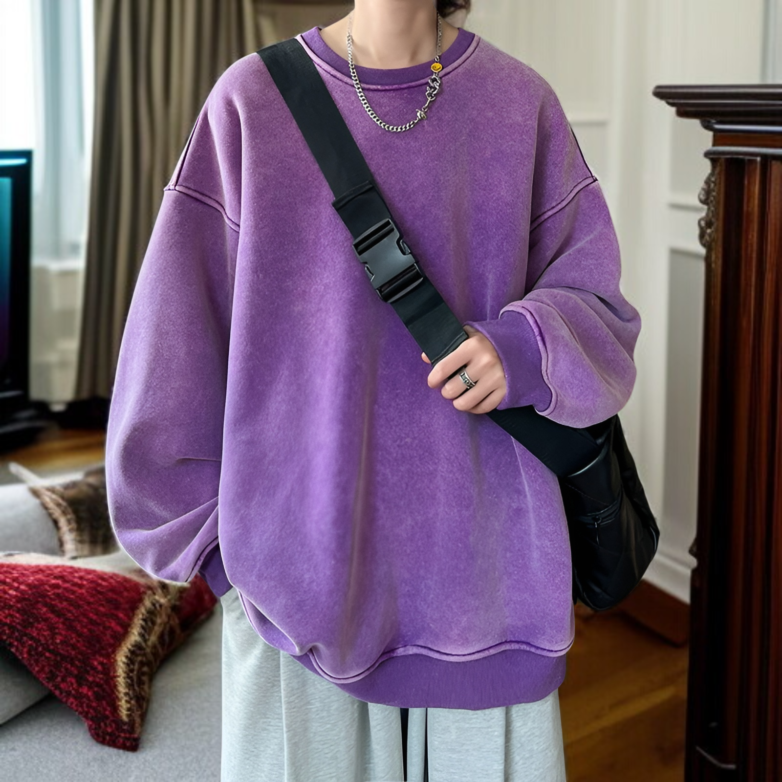 メンズタイダイ染めラウンドネックスウェット春秋コーデ