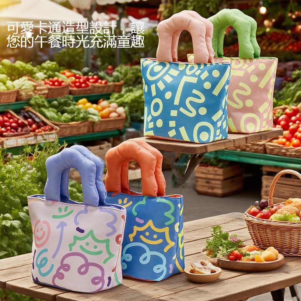 手提卡通保溫便當包