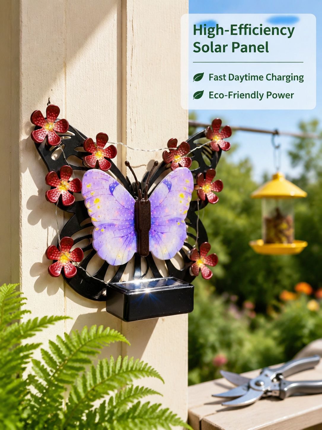 Solar-powered butterfly wall lamp, outdoor waterproof decorative ambient landscape light, villa gard