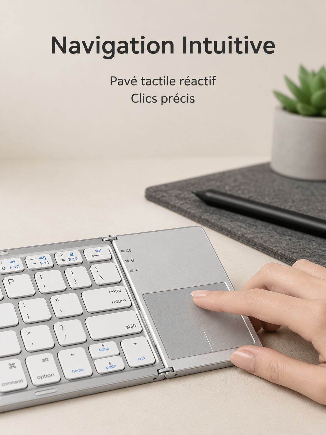 Clavier Bluetooth pliable à trois volets avec pavé tactile