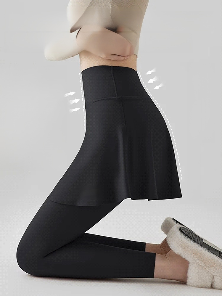 치마가 달린 뒤 기모 요가 바지