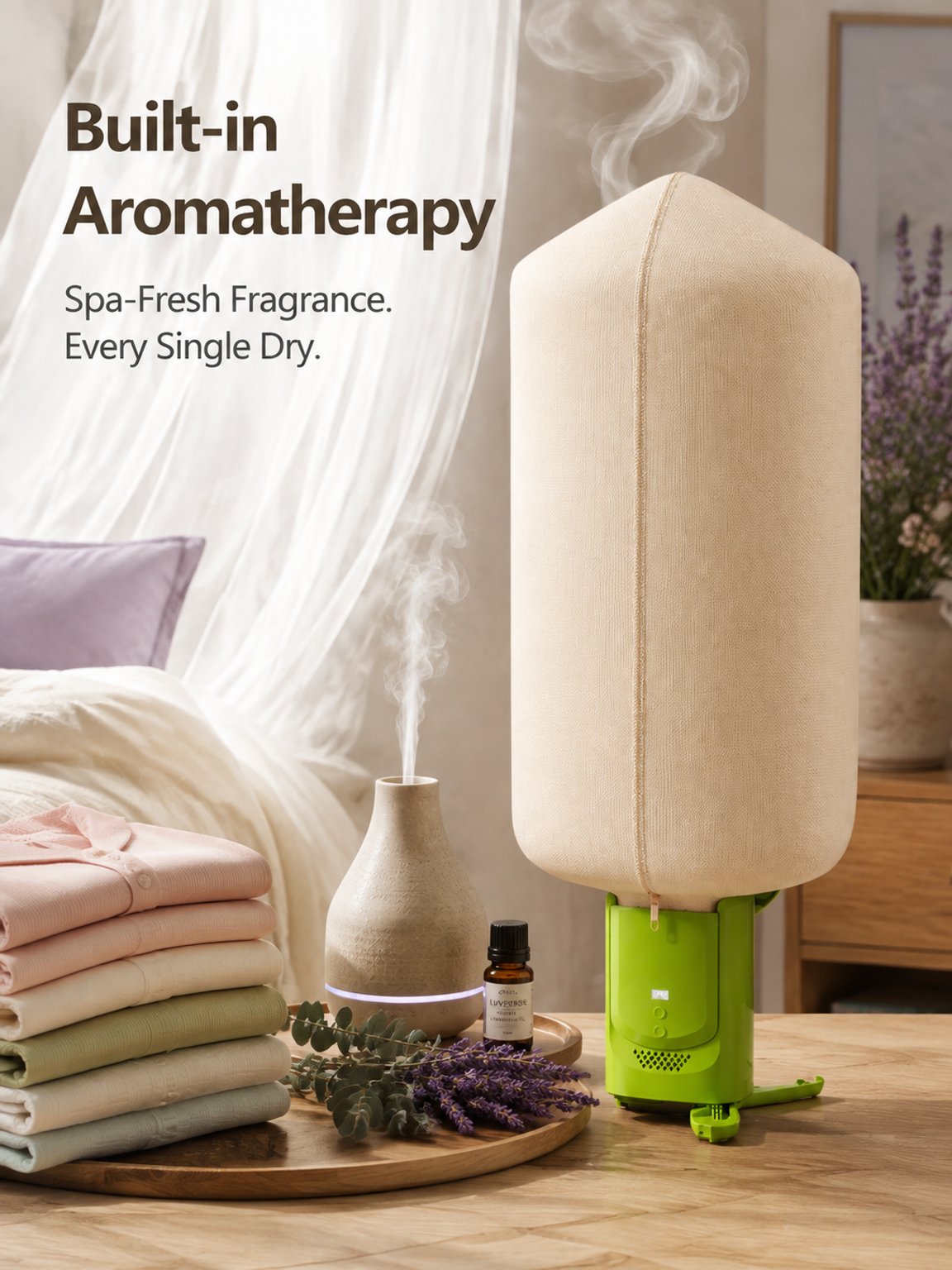 Small, foldable, portable clothes dryer; indoor drying; no installation required; 360° hot air funct