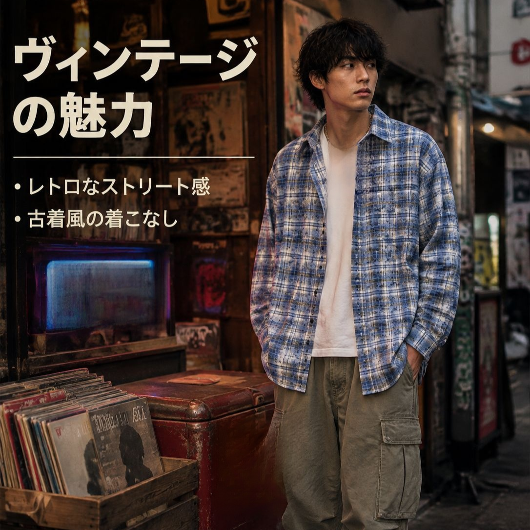 ファッショナブルなチェック長袖シャツ