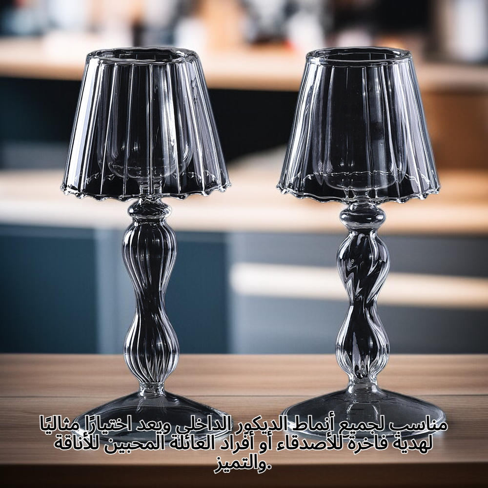 حامل شموع زجاجي للطاولة بتفاصيل فاخرة