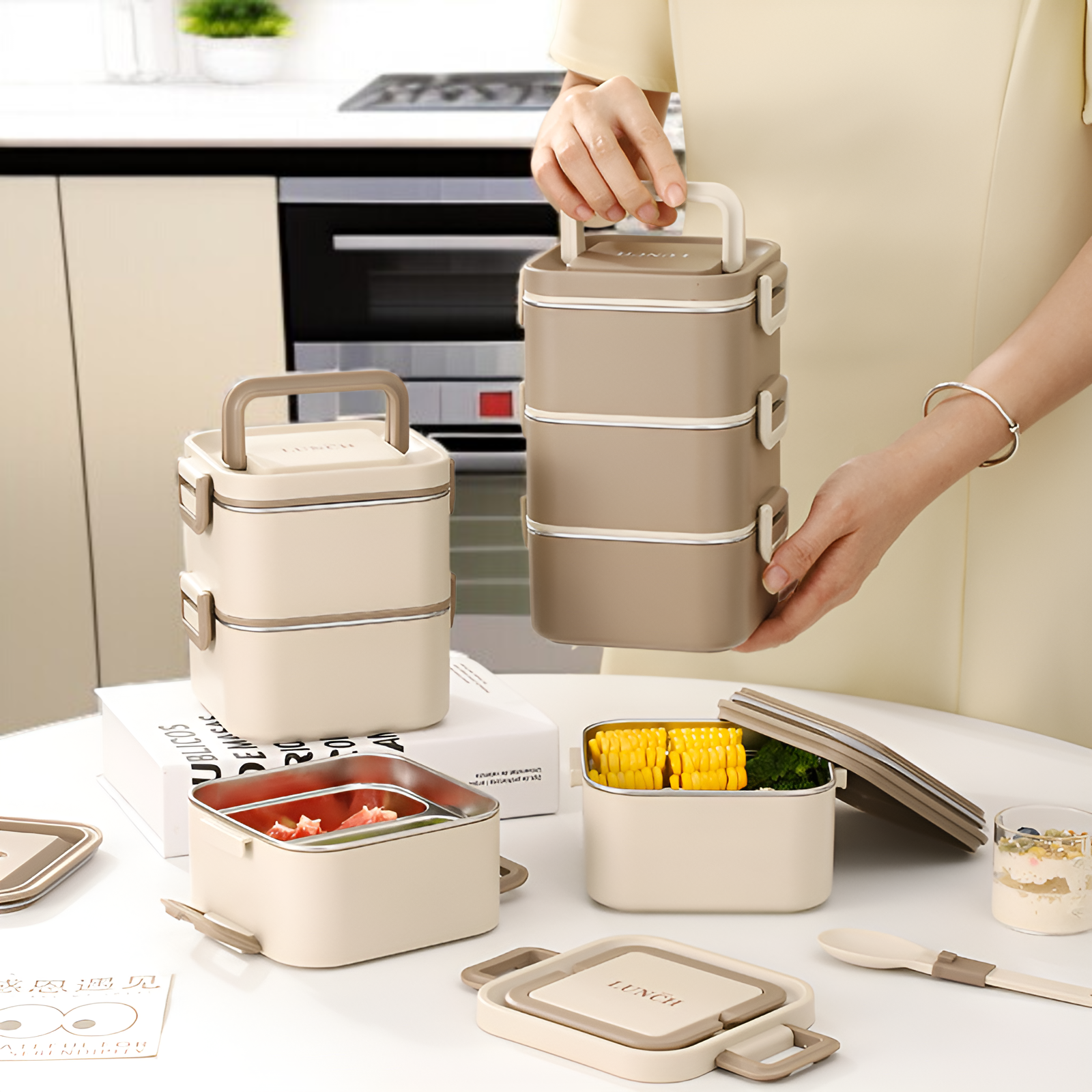 Lunchbox aus 304 Edelstahl, tragbare Frischhaltebox, Fach, Lunchbox für Mikrowelle, Studenten, Lunch