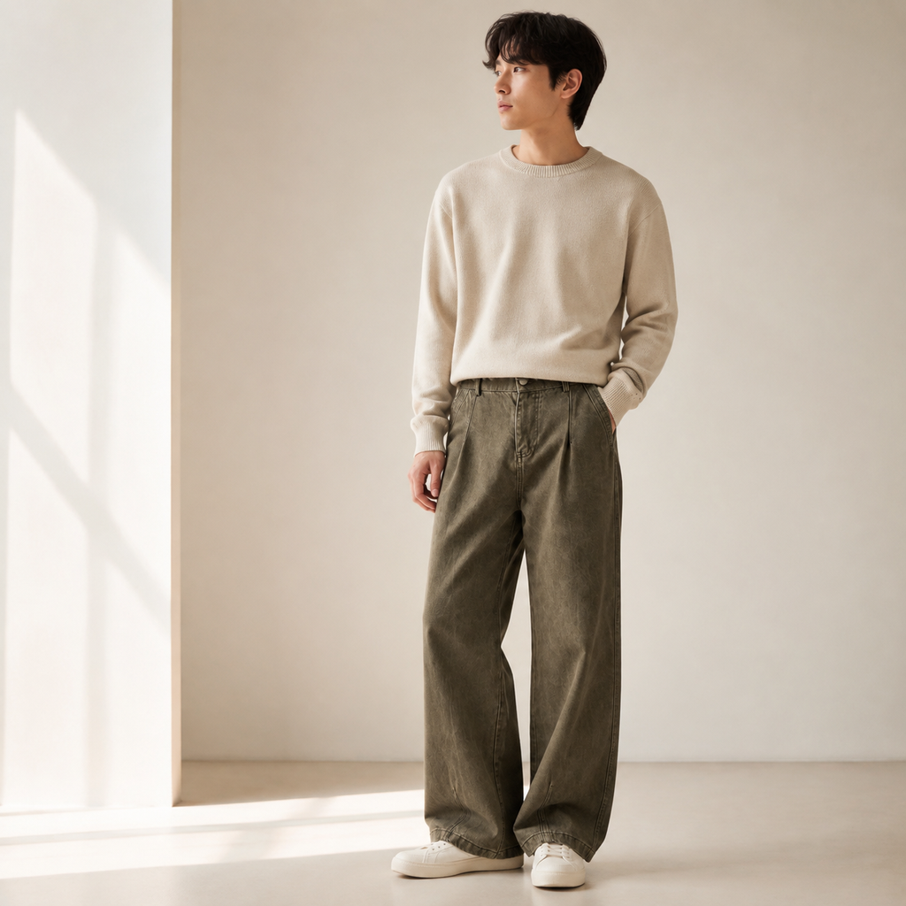 가을 와이드 스트레이트 순면 빈티지 바지