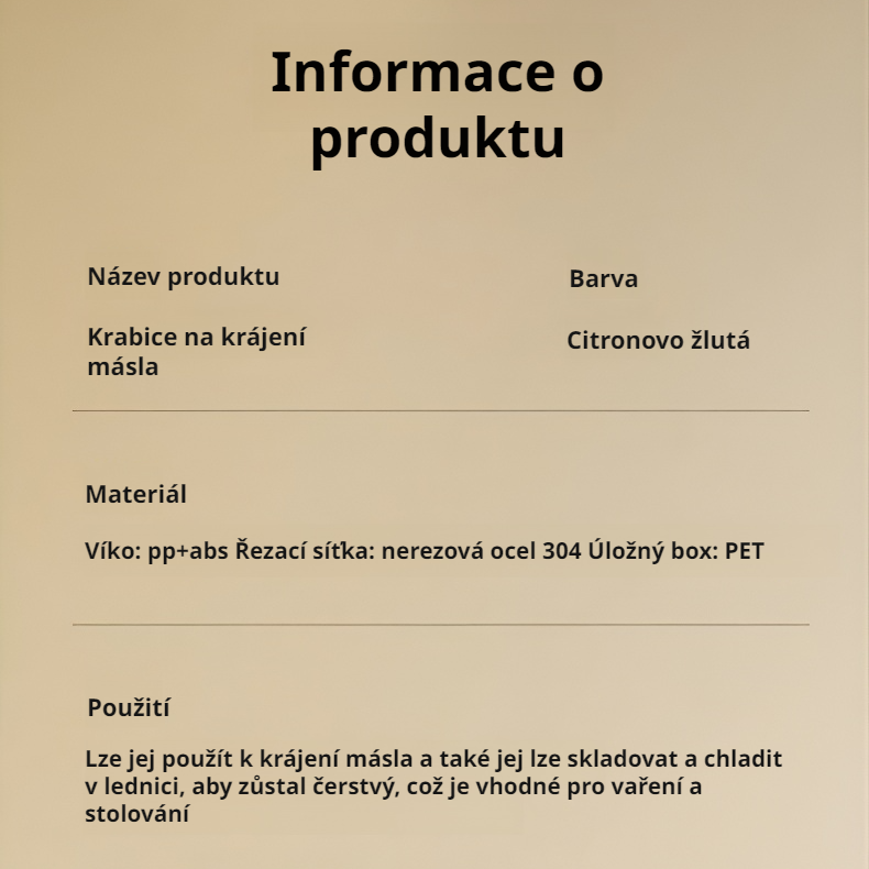 Krabička na máslo s nožem a těsněním pro skladování a krájení