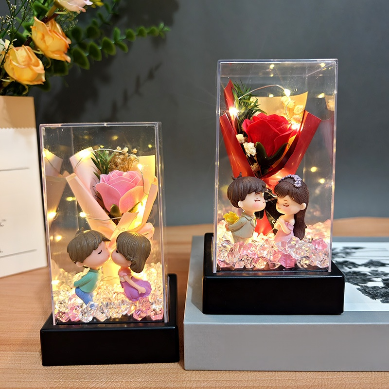 永生花玻璃罩情侶浪漫夜燈香皂玫瑰花束禮盒