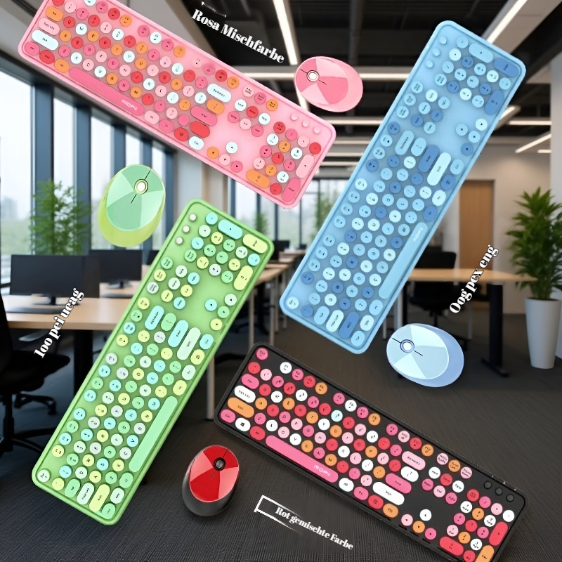 Kabelloses Tastatur- und Maus-Set mit farbiger Lippenstift-Tastatur für das Büro
