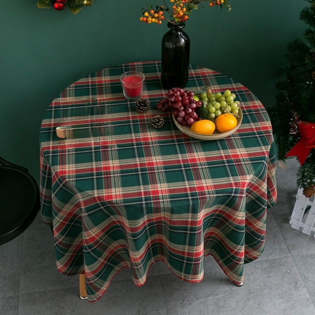 Christmas American Green Plaid Tablecloth, Quality Tablecloth for Coffee Table