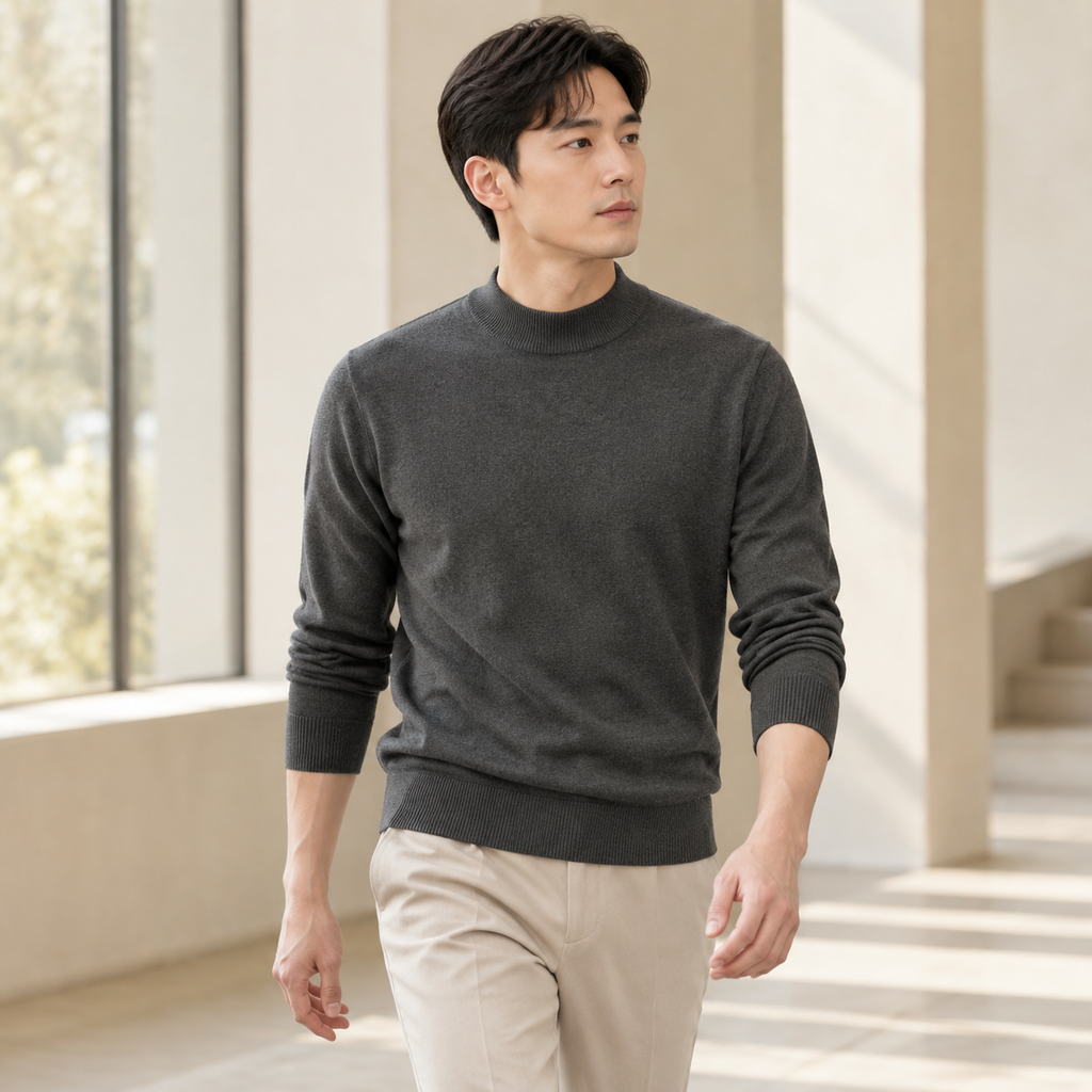 남성 삼계절 따뜻한 반목 단색 니트 스웨터