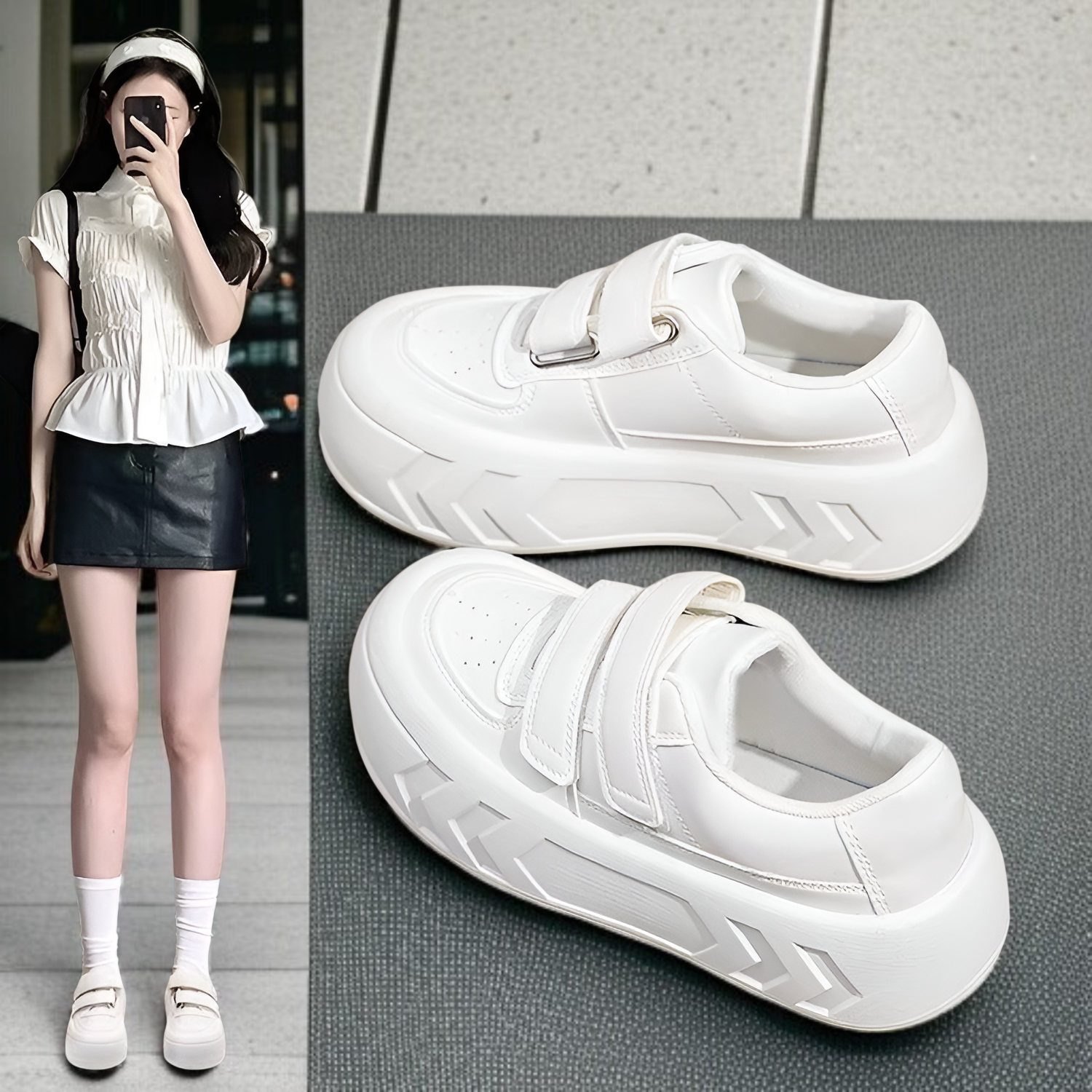 春と秋の新作レディースホワイトシューズトレンドスポーツカジュアル厚底スニーカー