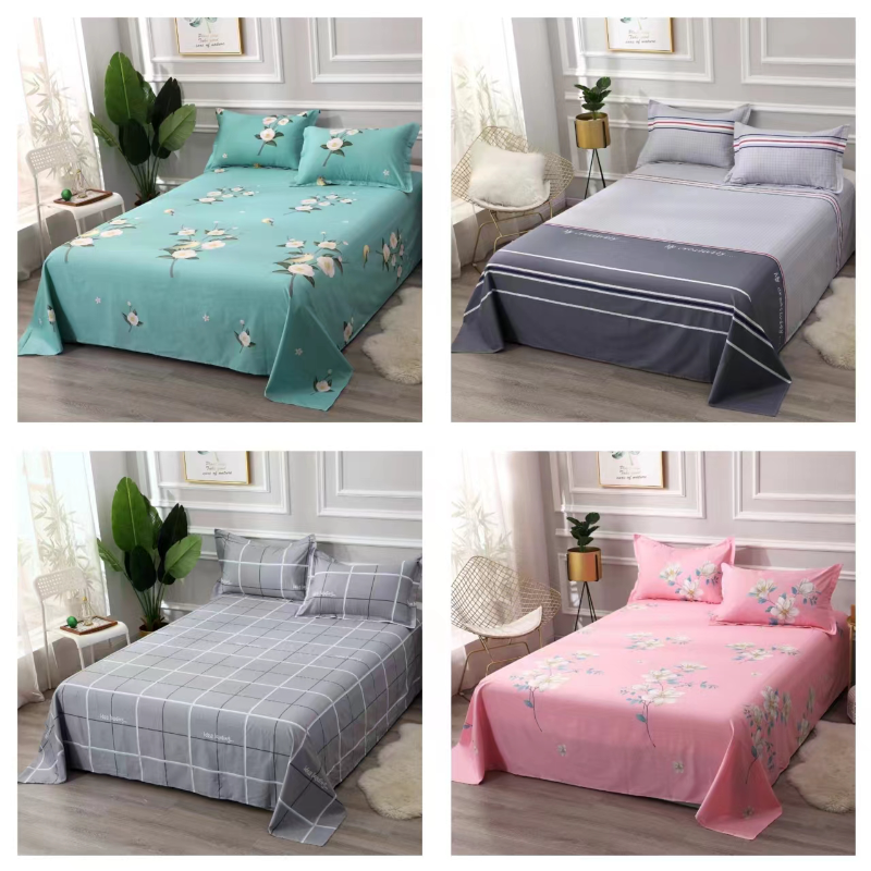 순면 퀸사이즈 침대 시트 3-in-1 세트 (시트+베개)