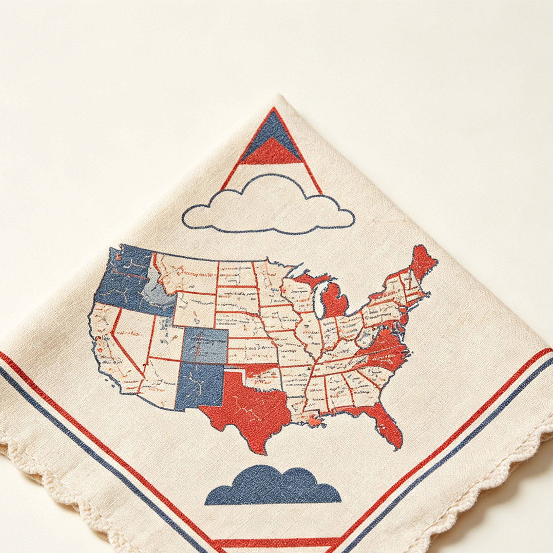 American-style map cotton and linen square scarf