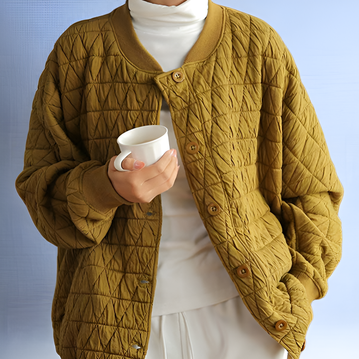 여성용 겨울 두꺼운 루즈 다이아몬드 패턴 코튼 코트