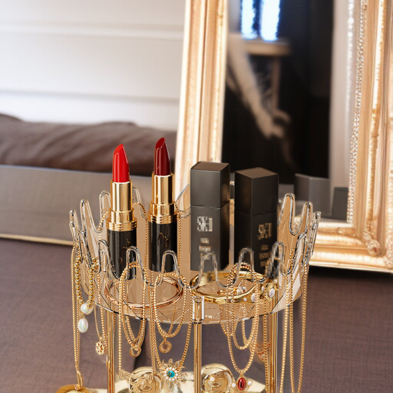 化粧品ジュエリーボックスデスクトップ収納ボックススキンケア製品口紅眉毛ペンシルドレッシングテーブル二層透明回転収納ラック