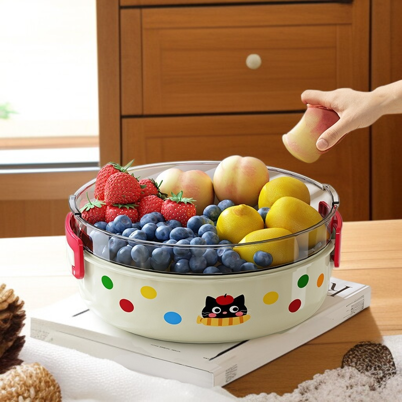 가정용 건과일 수납함 겸용 이중 물빠짐 뚜껑 달린 간식 수납함 거실 과일 접시 한