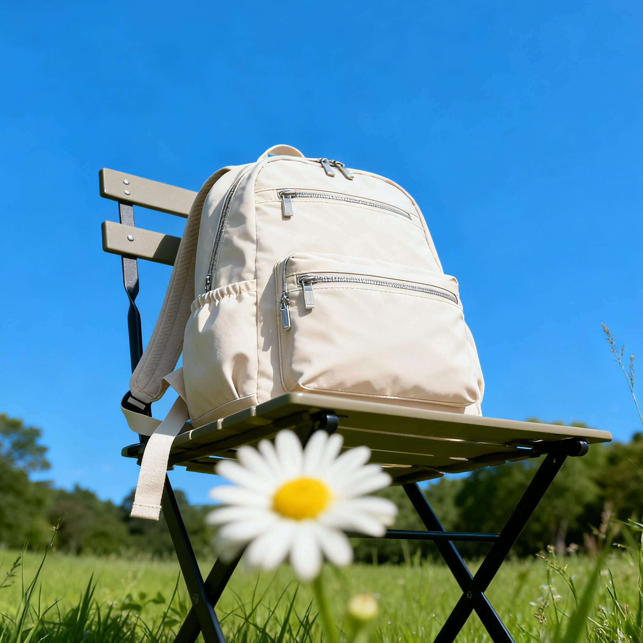 심플 디자인의 나일론 백팩 착용샷