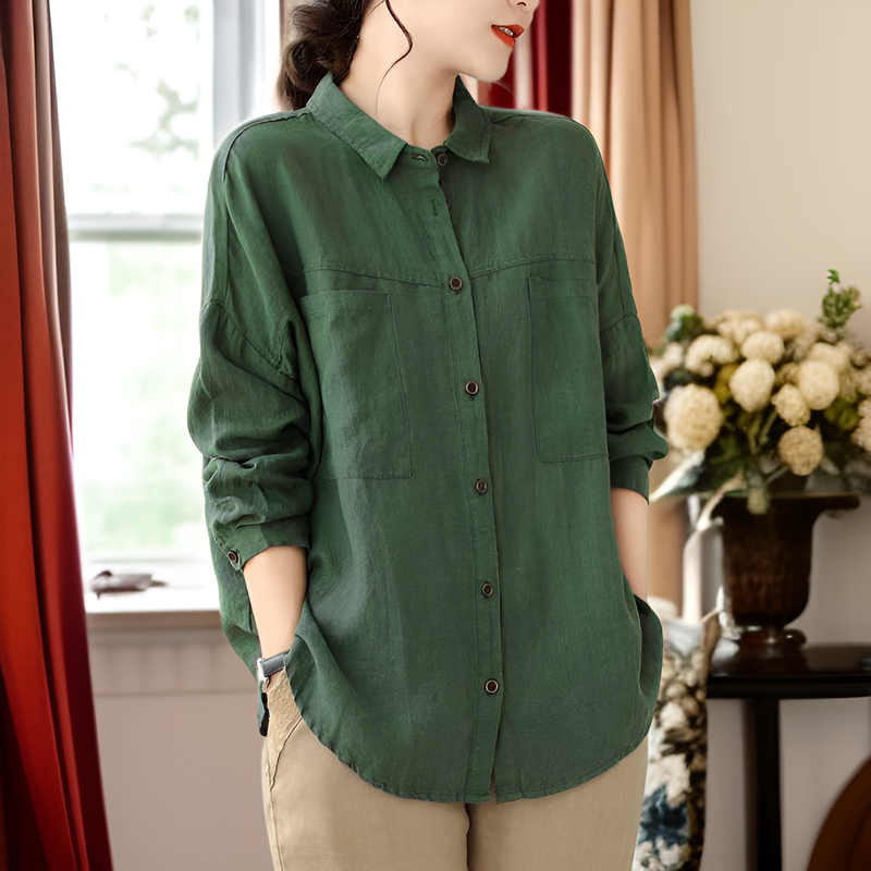 ゆったり大きいサイズ・綿麻長袖カーディガン・無地・文芸シャツ