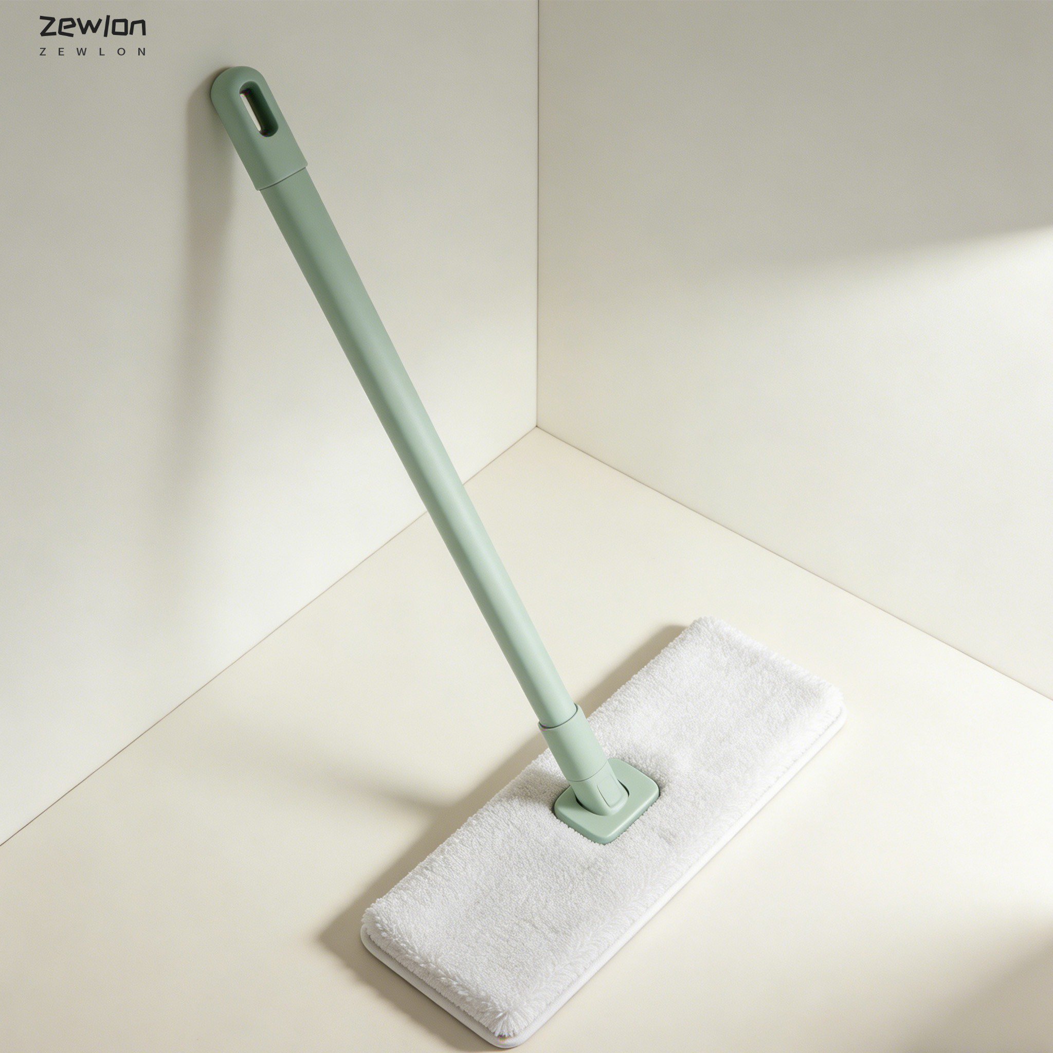 フラットモップで床を掃除する様子