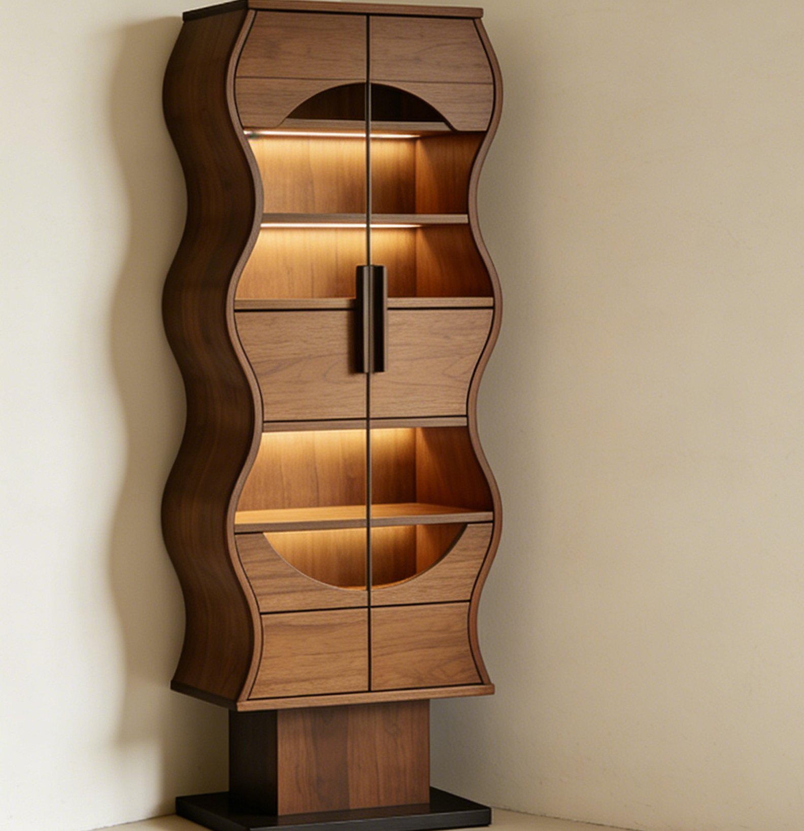 Solid Wood High Cabinet with Wavy Edges