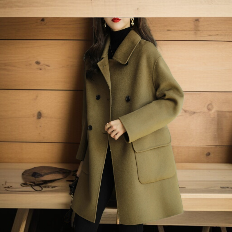 レディース厚手スリムツイードジャケット ミドル丈アップグレード・コットン・ツイード・コート